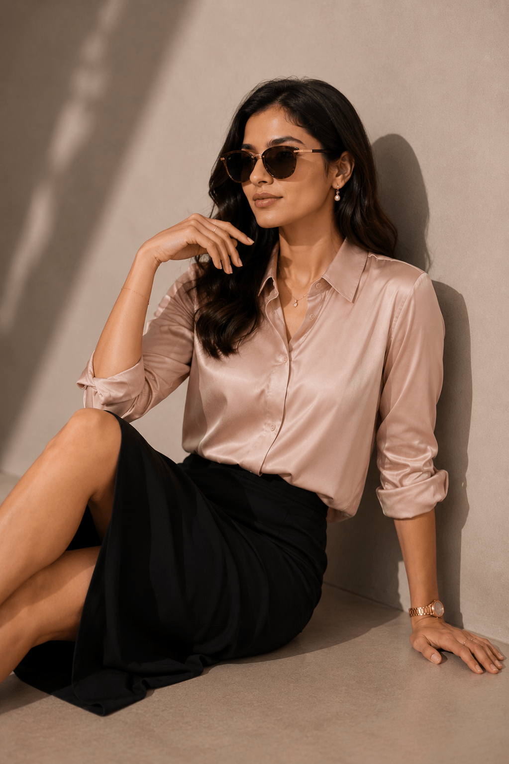 Champagne Blush Luxe Satin Shirt - Image 2