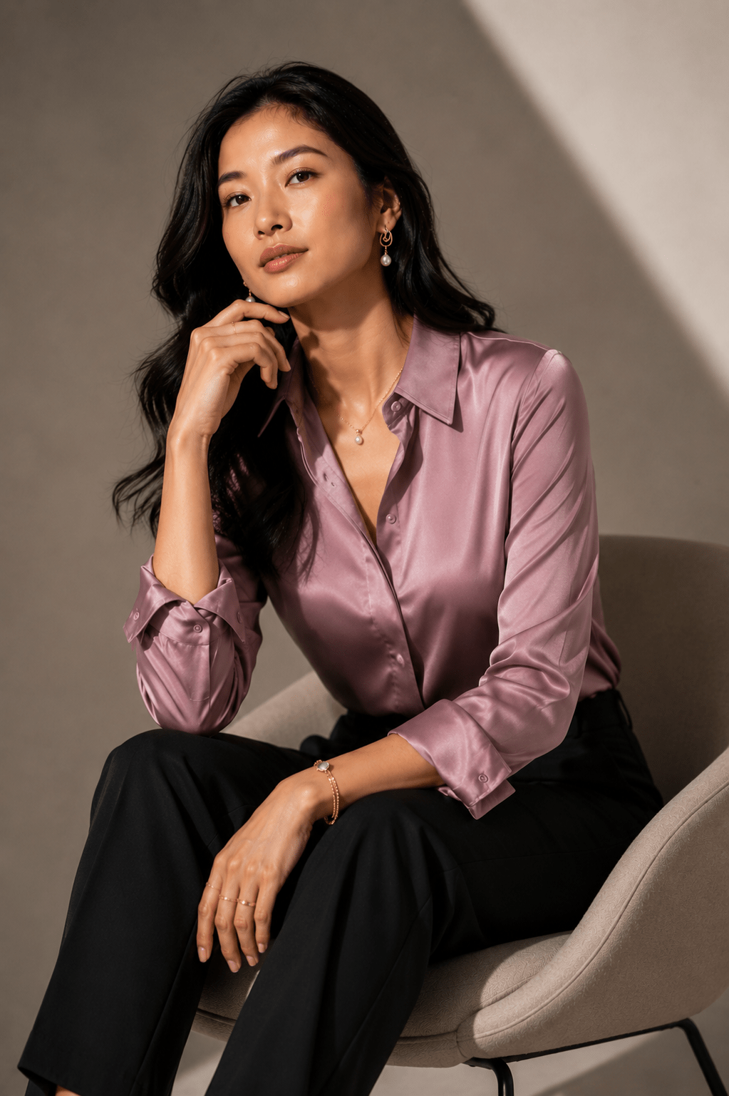 Dusty Rose Luxe Satin Shirt - Image 2