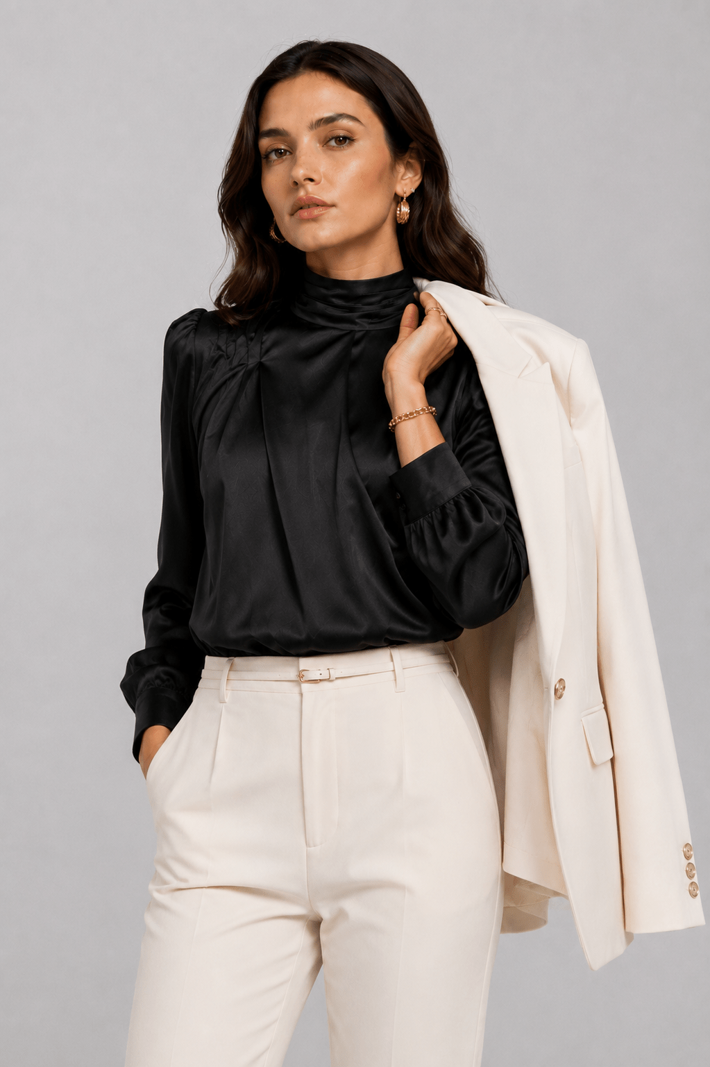 Midnight Drape Satin Blouse - Image 2