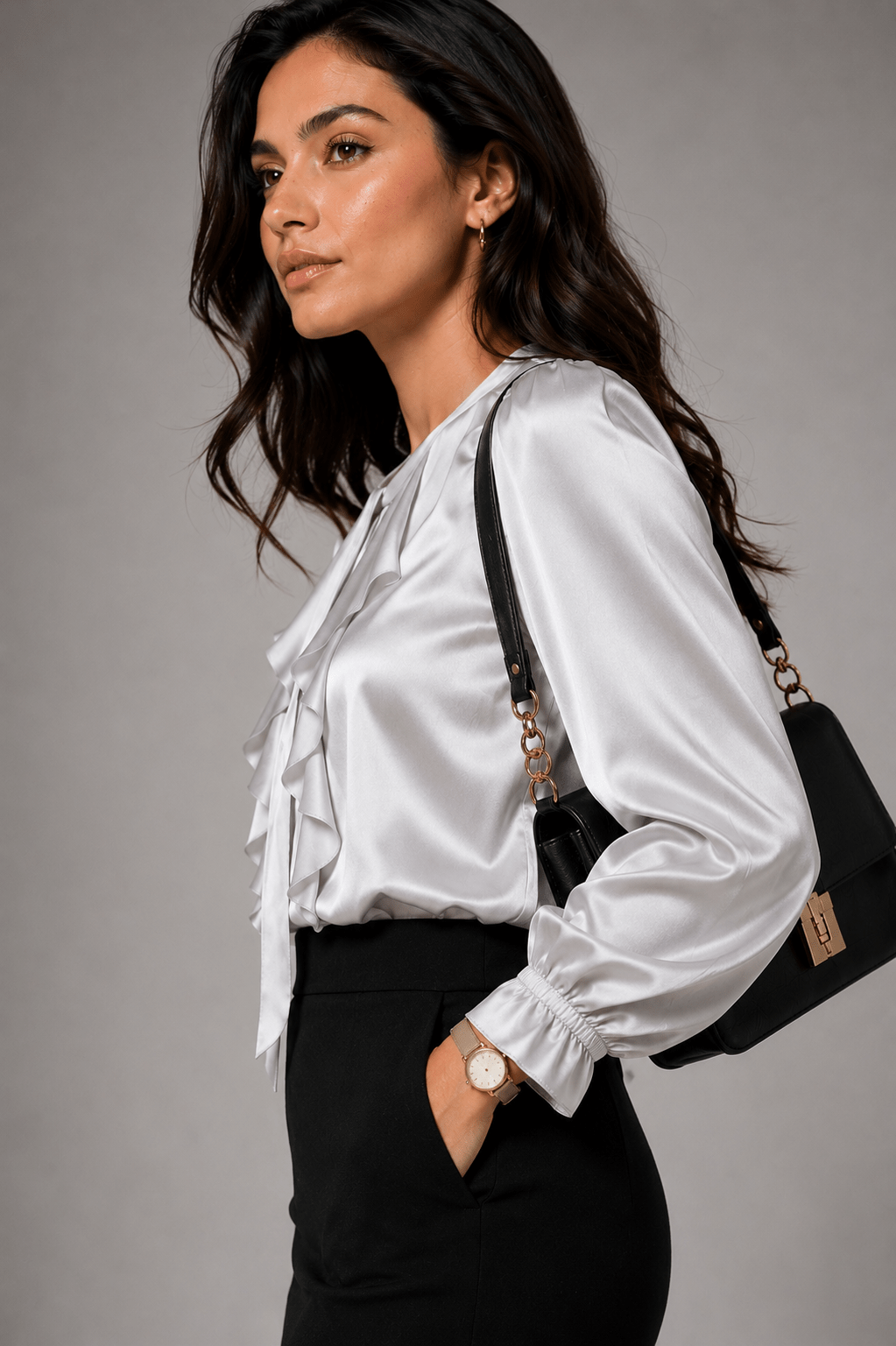 Silver Cascade Satin Blouse - Image 2