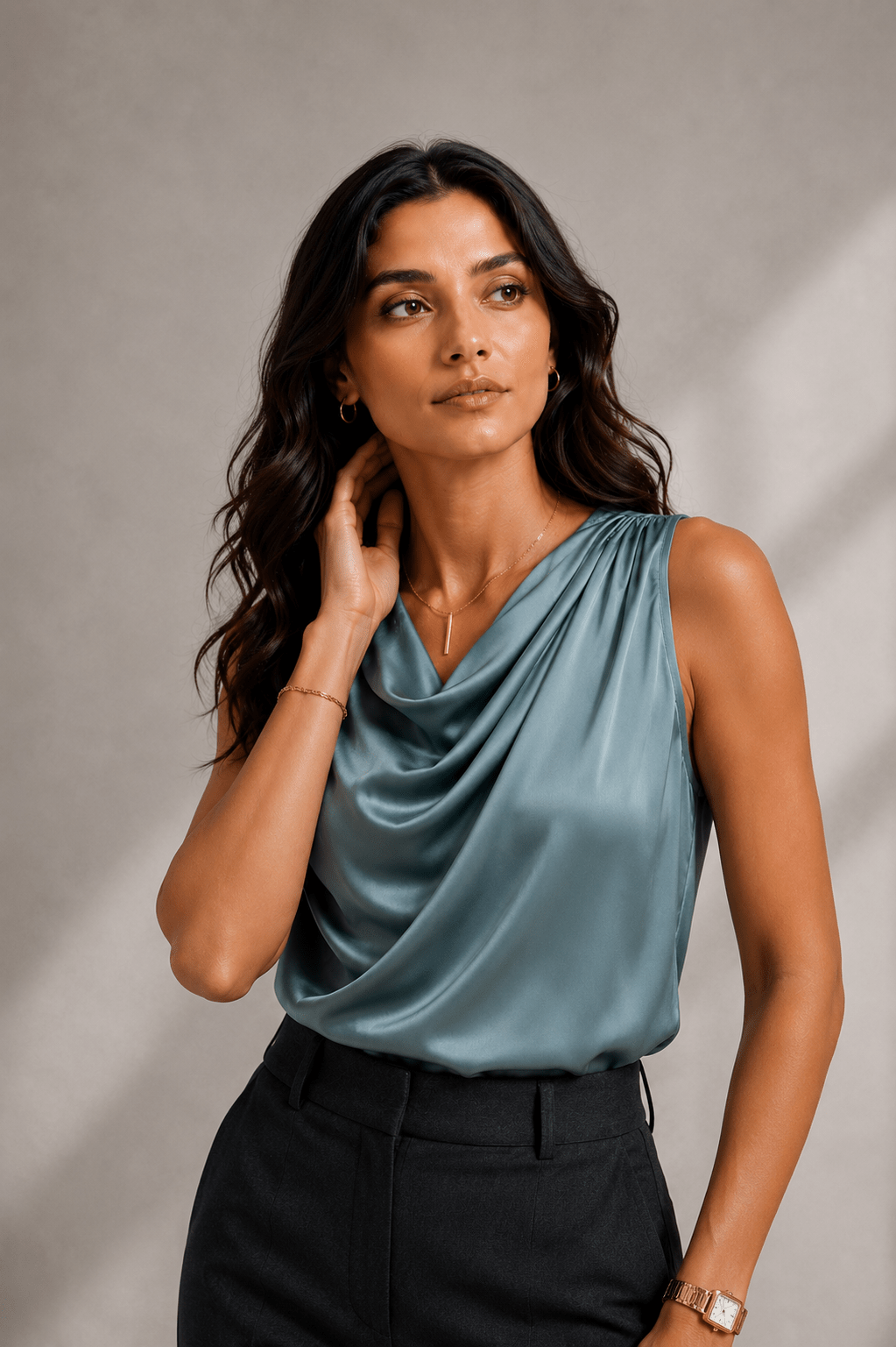 Steel Mist Draped Satin Top - Image 2