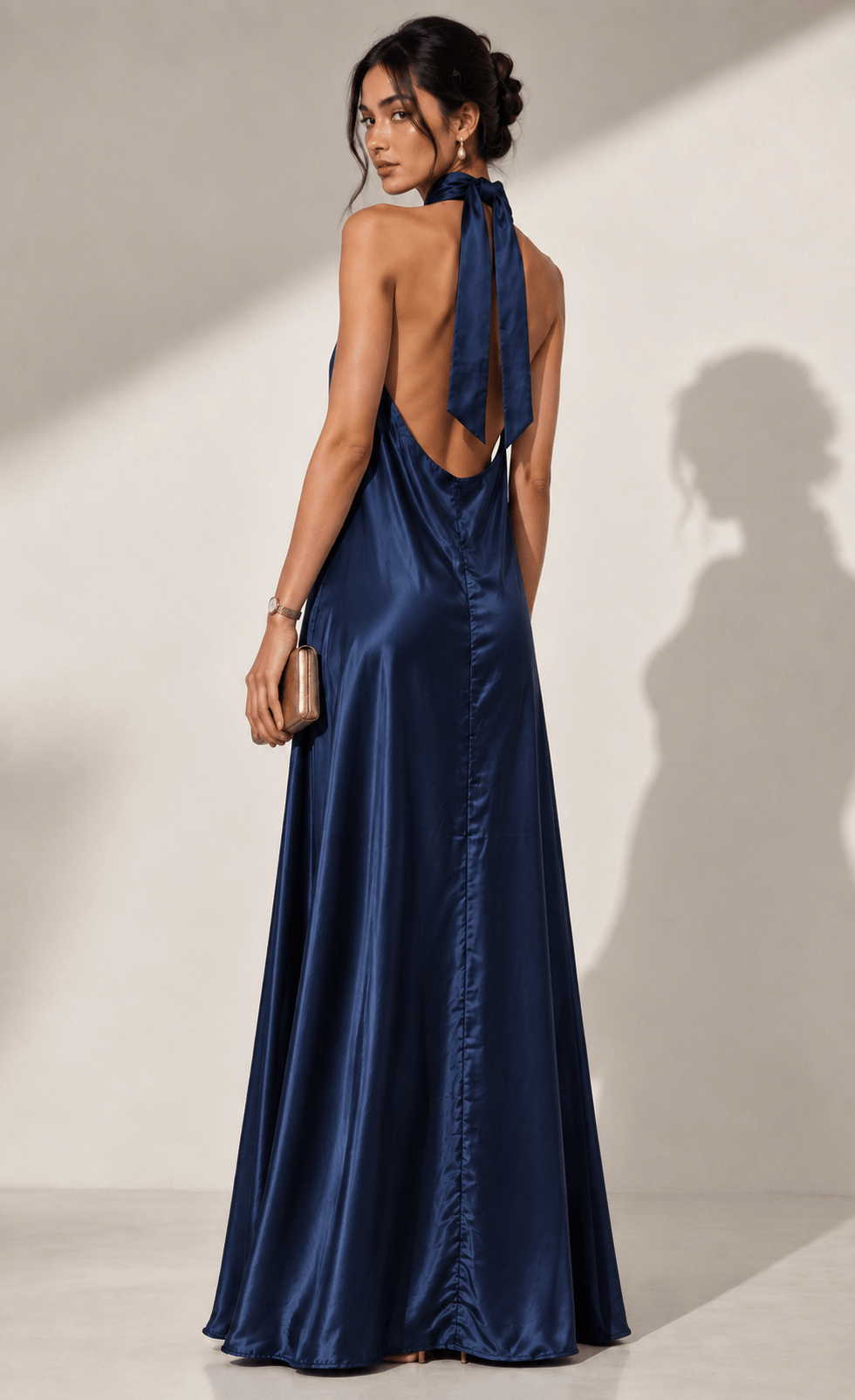 Satin Tie-Neck Evening Dress - Image 2